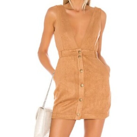 Lovers + Friends Mini Faux Suede Dress L Zayden Mini Camel $198 - Picture 1 of 7